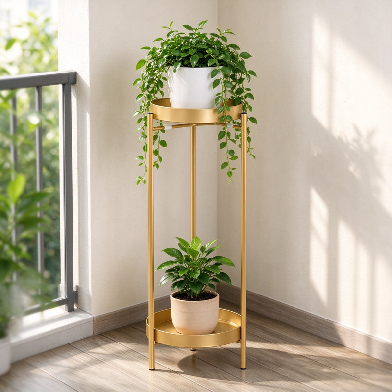 Support pour plante, support de pot de fleur en métal avec plateaux de présentation amovibles, support de rangement polyvalent et table de canapé pour une utilisation intérieure et extérieure