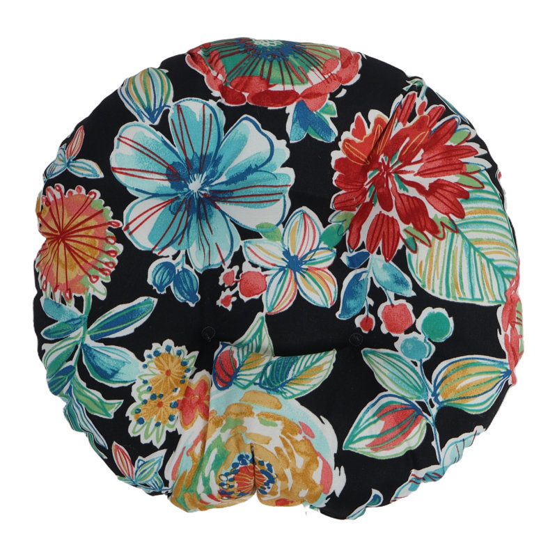 Outdoor 4'' Ottoman Seat Cushion, Black/Red/Orange Floral