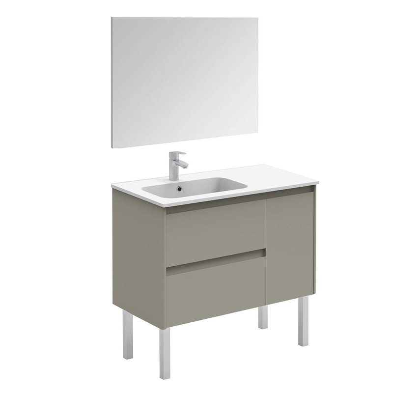 Ambra 35.6'' Single Bathroom Vanity with Ceramic Top with Mirror, Matte Sand