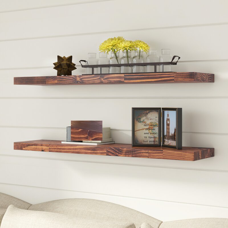 Gracie Oaks Janesville 2 Piece Solid Wood Floating Shelf & Reviews ...