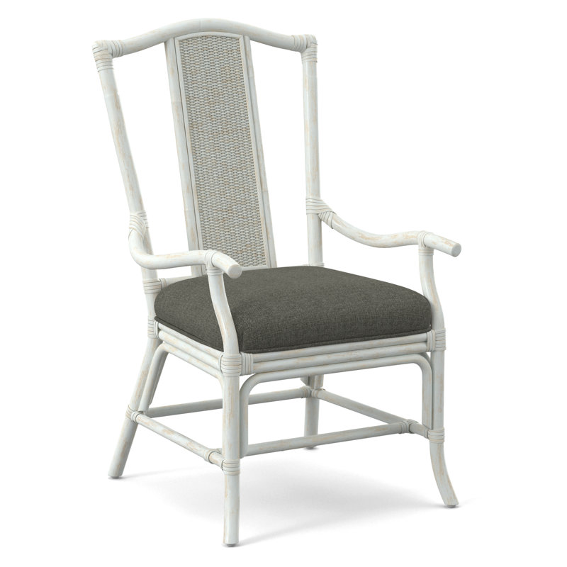 Drury Lane Slat Back Dining Arm Chair, Bisque, Snow Crypton Performance; 0884-91