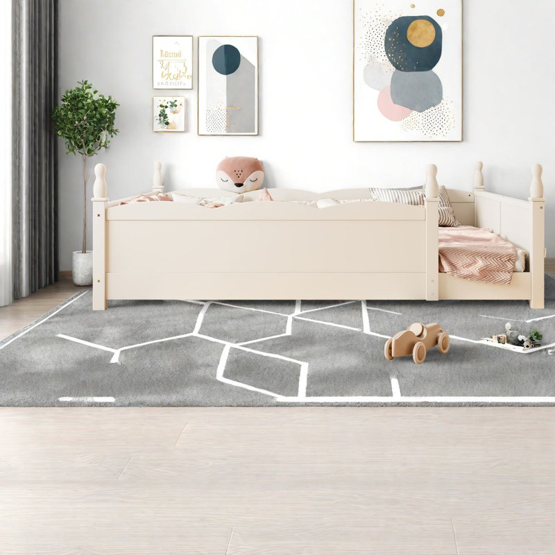 Grands lits sécuritaires avec rangement, panneau de fibres à densité moyenne en bois de style Montessori pour enfants
