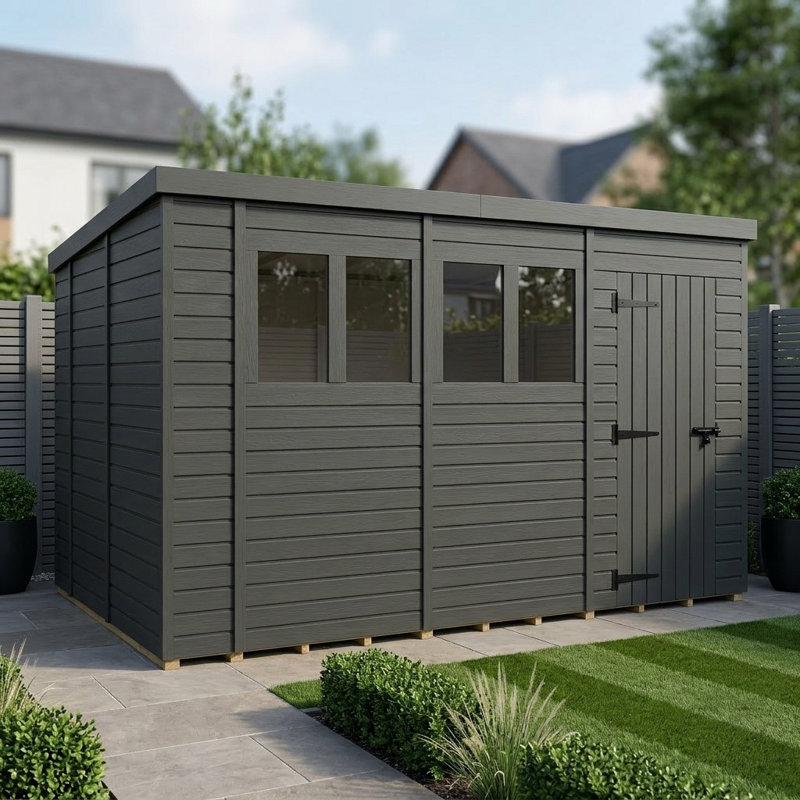 Total Sheds 14ft x 10ft Composite Pent Garden Shed - Single Door - With Windows - EPDM Rubber Roof - UK Manufactured