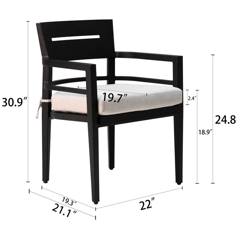 4 chaises d'extérieur en aluminium - avec coussins, couleur ergonomique de patio noir Ember