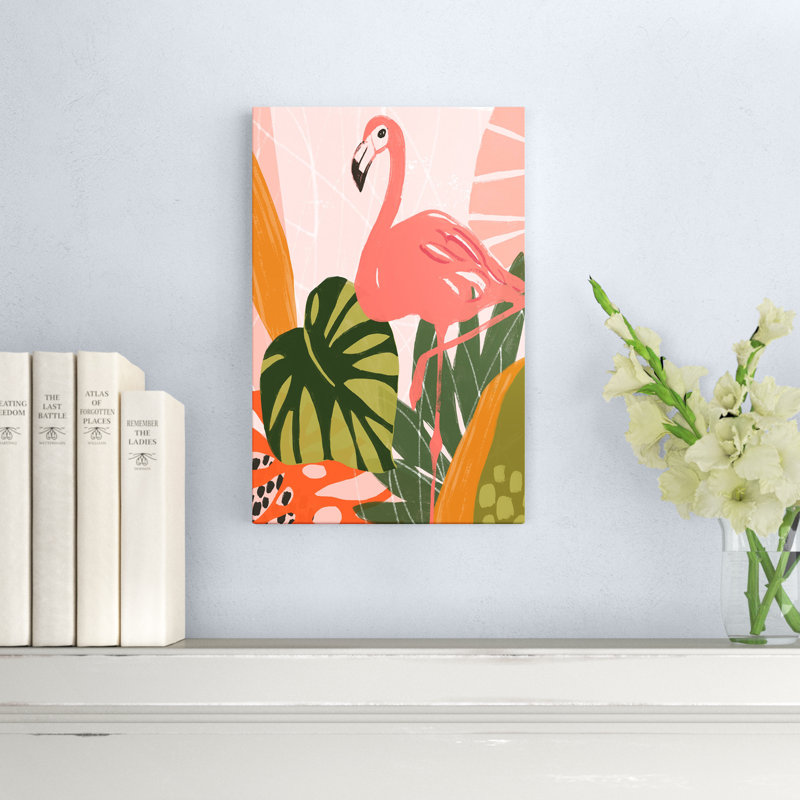 Jungle Flamingo I by June Erica Vess - Painting, Wrapped Canvas, 30cm H x 20cm W