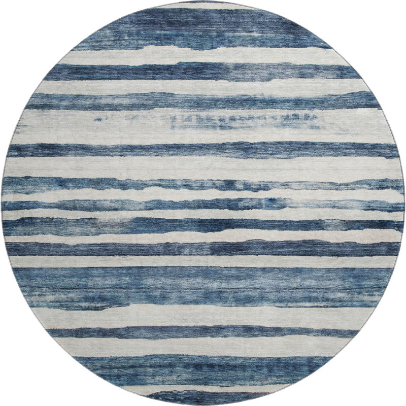 Premium Machine Washable Lyndhurst AMF1191 Stripes Rug, Round 8'