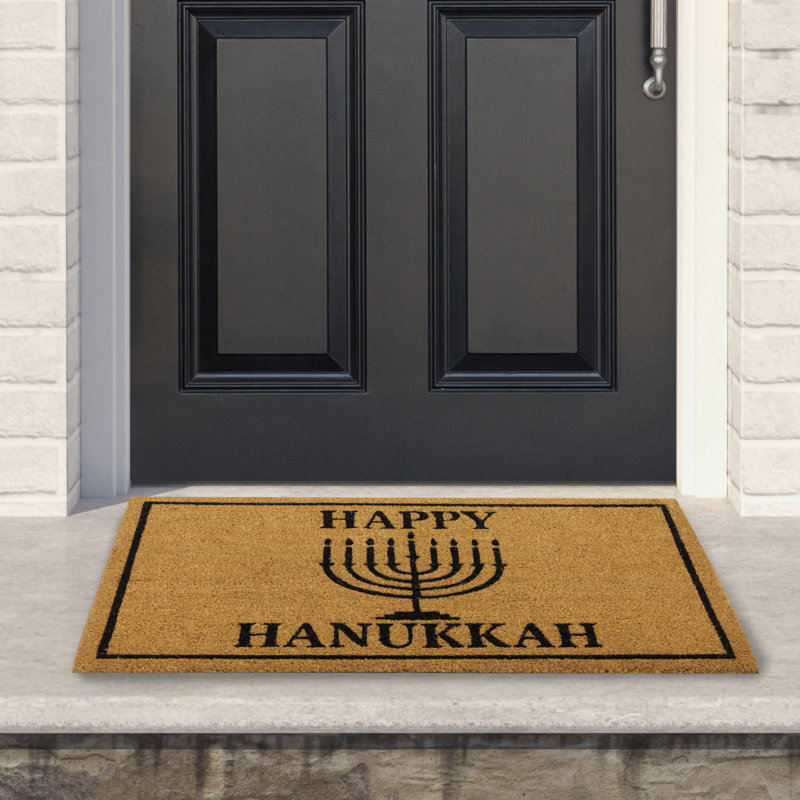 Natural Coir Happy Hanukkah Menorah Outdoor Doormat - 18" X 30"