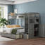 Lit superposé convertible simple au-dessus de simple / double en pin massif gris doux avec rangement intégré pour les enfants ou la chambre d'amis