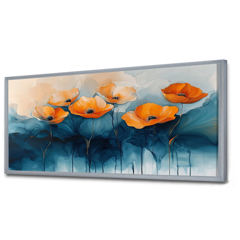 Aquarelle de fleurs de renoncule, rivière I - Renoncule, art mural, H 28 po x l 60 po, Argent argent