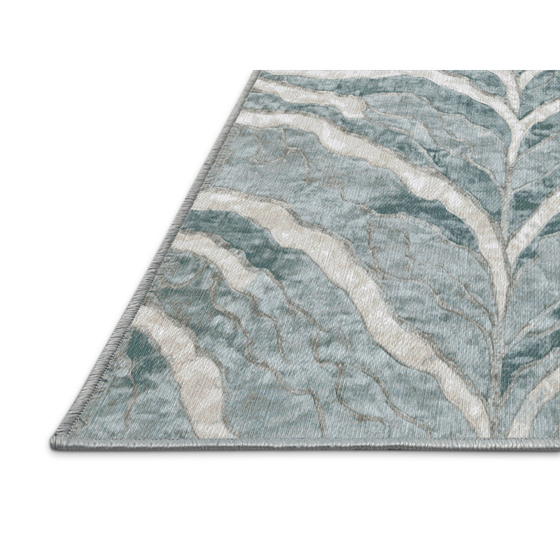 Machine Washable Blue Area Rug, Square 4'