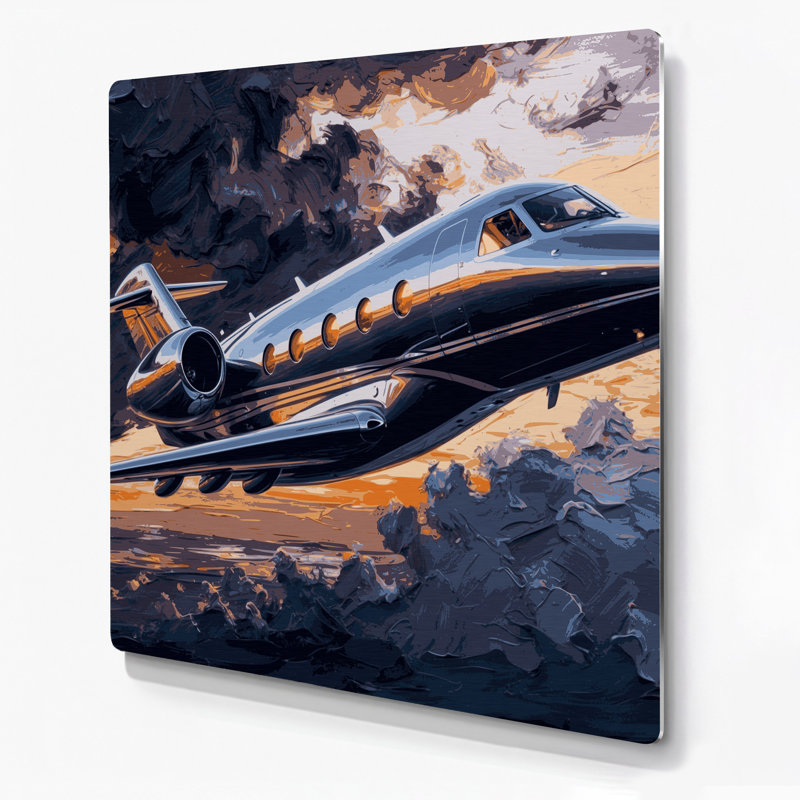 Transport, jet privé, illustrations, métal gris, H 12 po x l 12 po x P 0,05 po