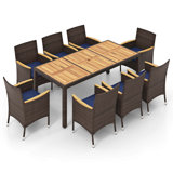 9 Pcs Outdoor Dining Set With Acacia Wood Table Top Patio Dining Set For 8 People