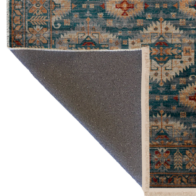 Tapis décoratif bleu / beige, Tapis de couloir 3 pi 3,37 po x 9 pi 10,11 po