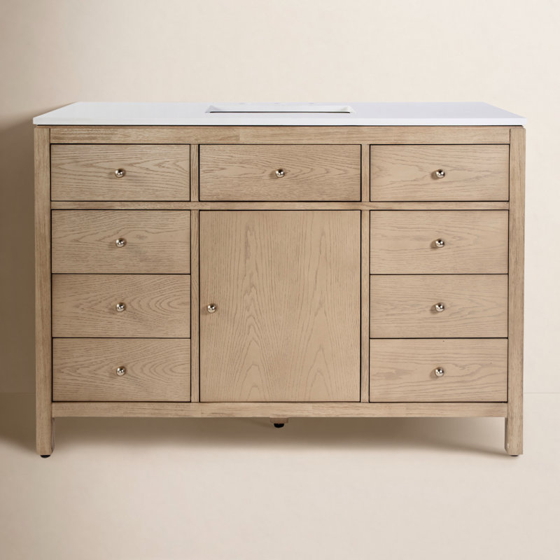 Nora 48 in. W Quartz Single Sink Bathroom Vanity Set, Light Oak