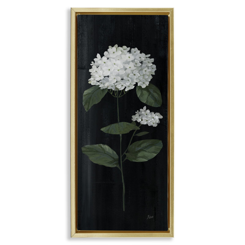 Fleur d'hortensia patinée, Cadre flottant métallique doré, H 31 po x l 15 po
