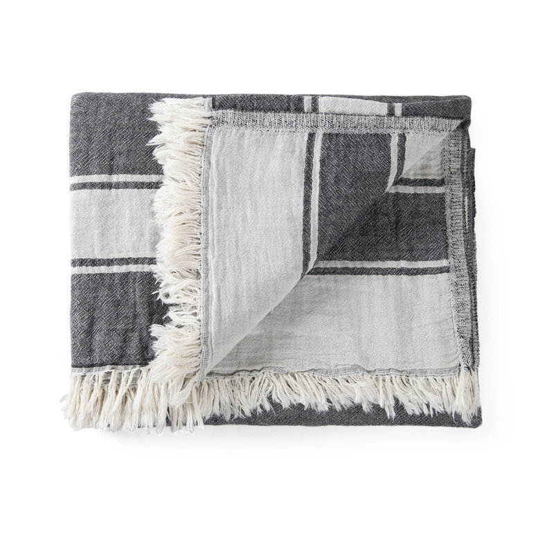 Reversible Black and Off-White Cotton Baby Throw Blanket