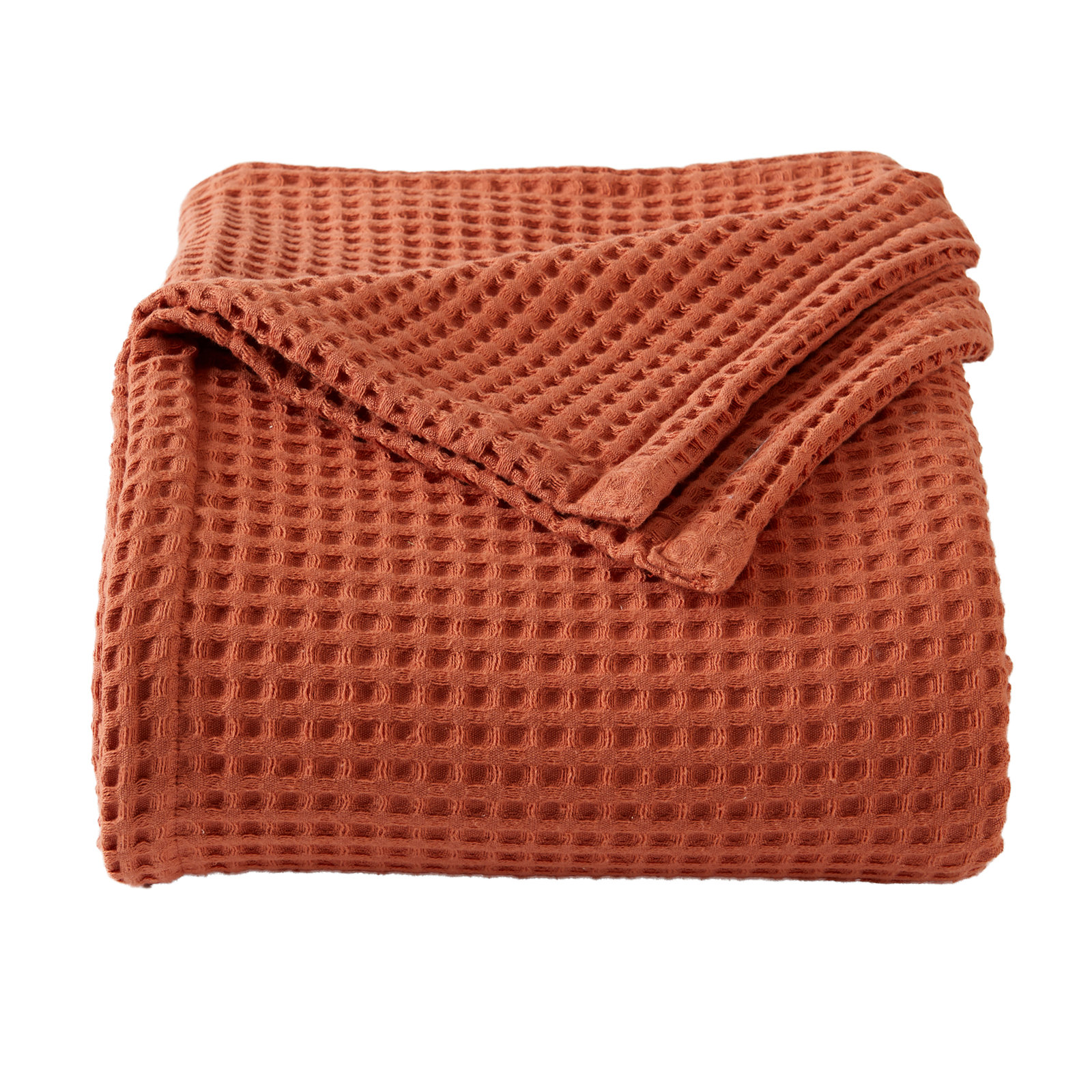 Vila Cotton Waffle Throw Blanket, Burnt Orange, King