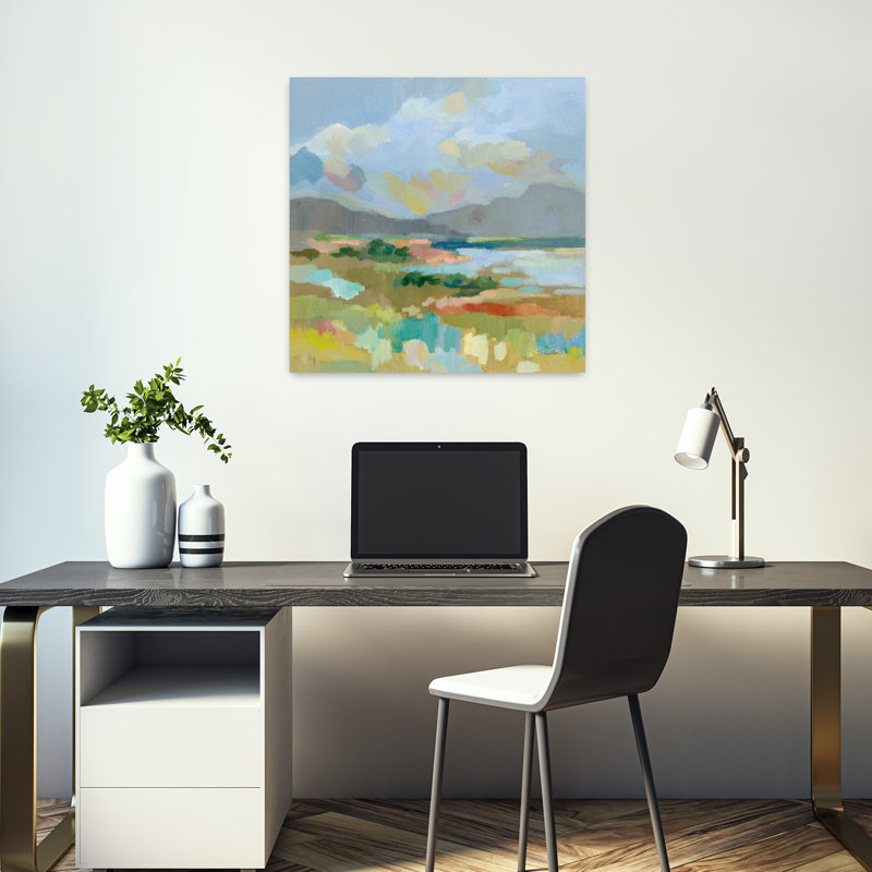 Soleil contemporain avec art bleu-brun, H 18 po x l 18 po