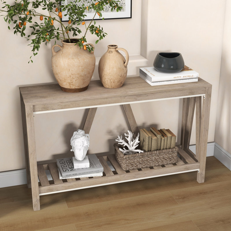Console, table d'entrée de ferme avec tablette à lattes de rangement, canapé rustique avec anti-basculement pour le salon, couloir