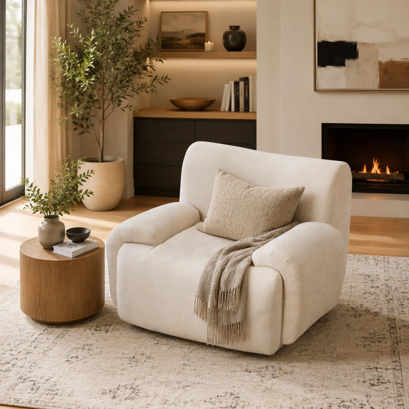 Fauteuil d'appoint surdimensionné en chenille de 43 pouces de largeur avec sièges profonds pour une lecture et une détente confortables, parfait pour le salon ou la chambre à coucher