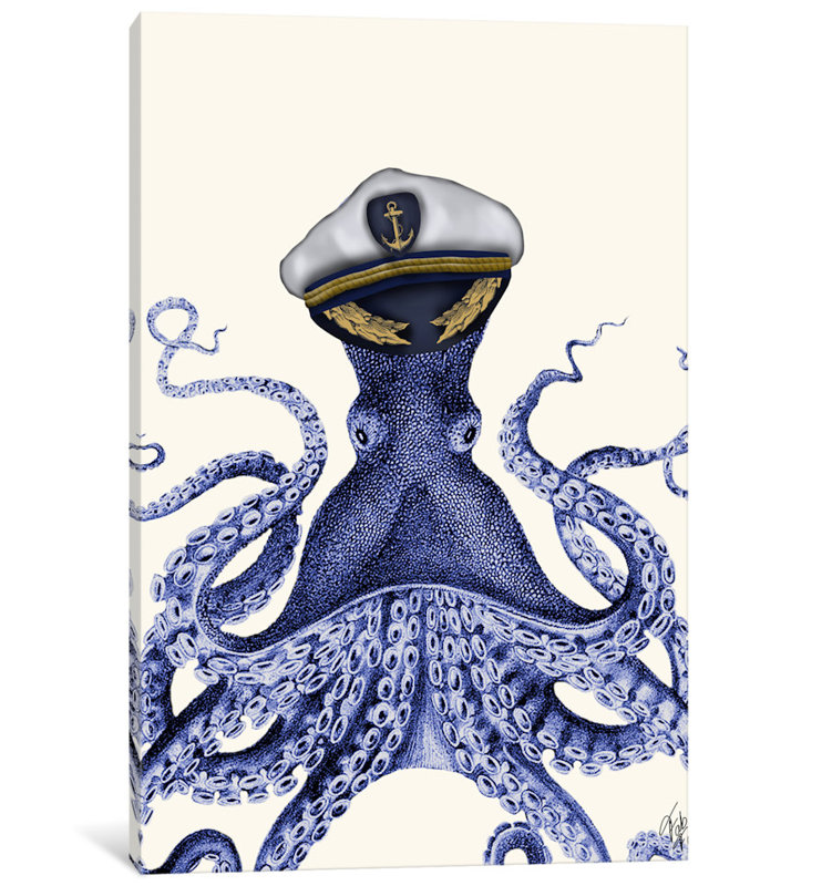 « capitaine octopus », impression sur toile tendue, H 18 po x l 12 po x P 1,5 po, Toile tendue, Pas de tapis