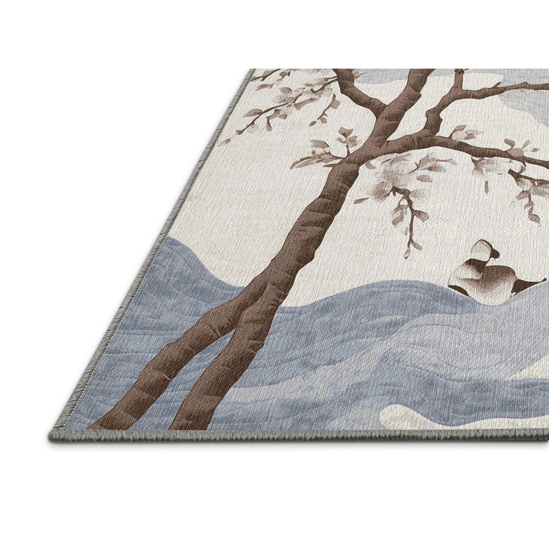 Machine Washable Gray Area Rug, Round 3'