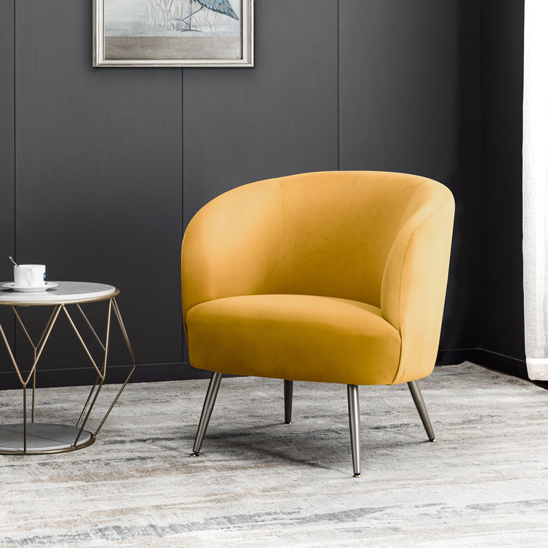 Peniel Velvet Barrel Chair, Mustard Polyester