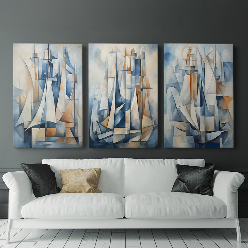 Série Sea and Shore XCII - Ensemble de 3 toiles tendues avec châssis - Prêt à être accroché, H 36 po x l 24 po
