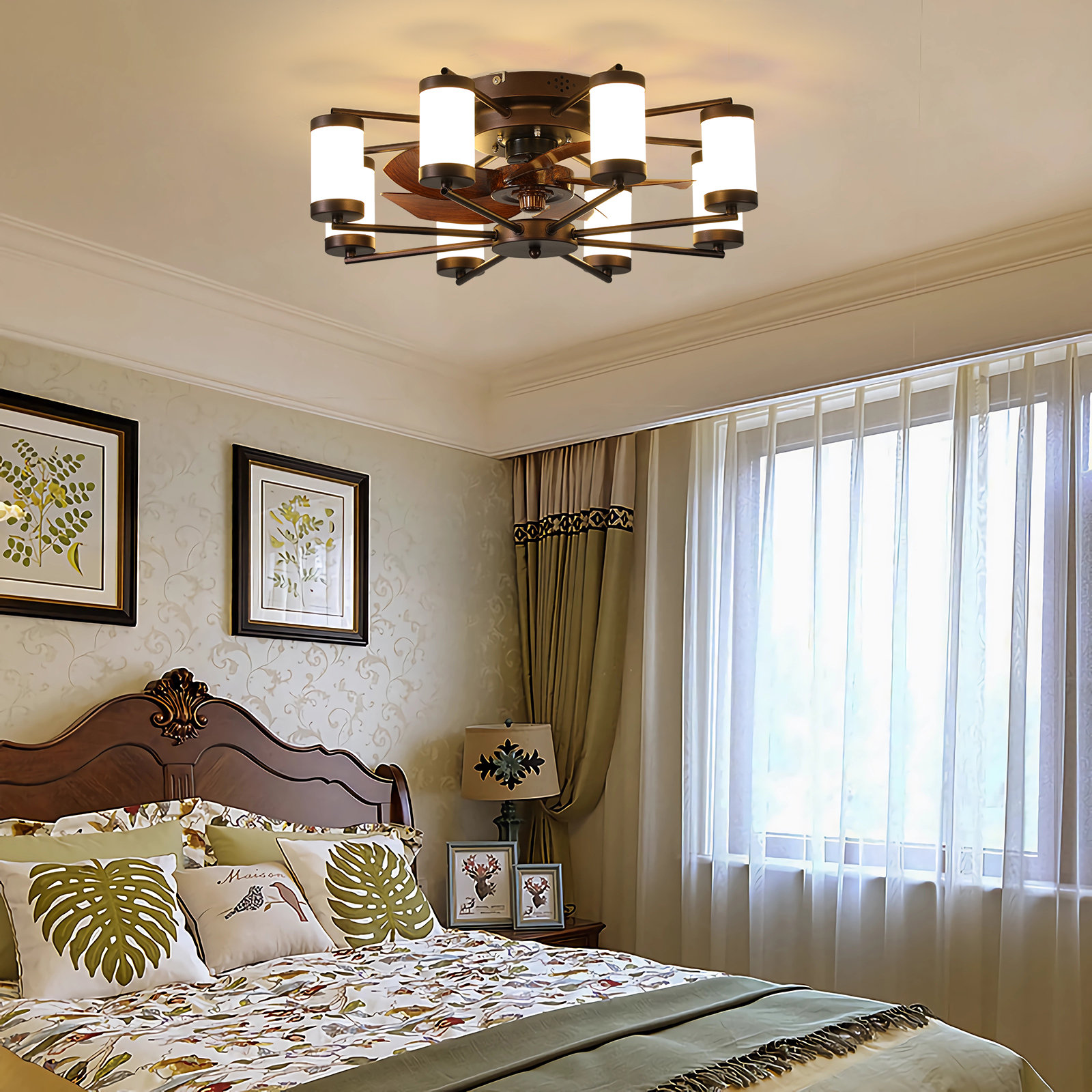 Inner Ceiling Fan Ebern Designs 21.7-Inch Smart Indoor Ceiling Fan With LED Light, Flush ...