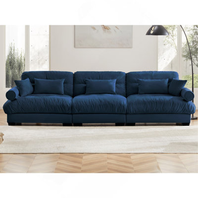 Extra Large 3 Seat Modern Velvet Sofa, Oversize Sofa, Clould Like Comfortable Seat And Back Support, With Waist Pillows And Throw Pillows by Everly Quinn