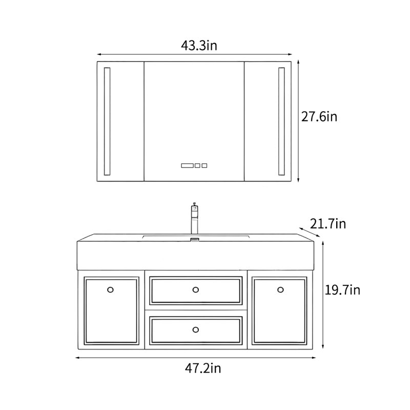 Armoire de salle de bain moderne et élégante bleue Vanitie, H 19,7 po x l 47,2 po x P 21,7 po