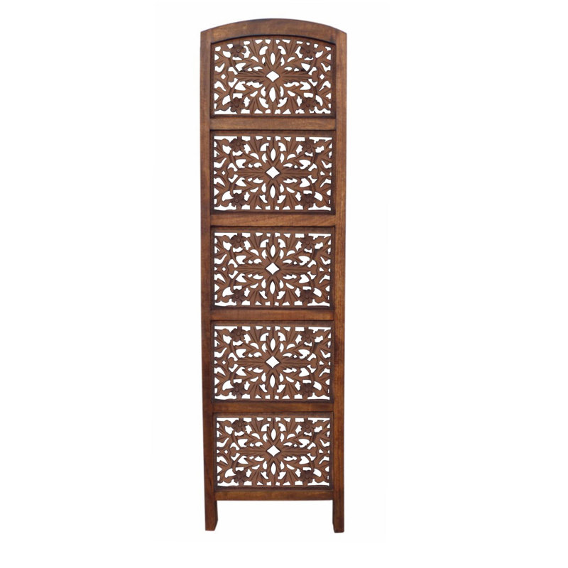 Handmade Dark Brown Mango Wood 4-Panel Room Divider