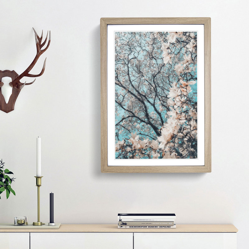 Pale Pink Magnolia Tree - Picture Frame Painting Print, 33cm H x 24cm W x 2cm D, Oak Framed