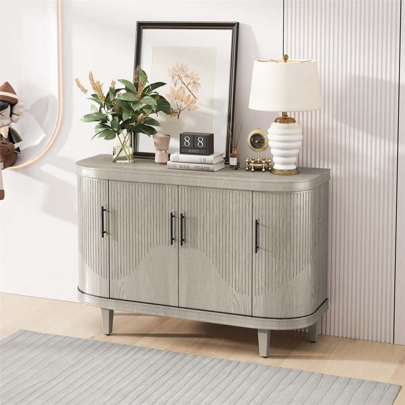 Buffet courbé élégant avec 4 portes et tablettes réglables pour un rangement polyvalent, Champagne