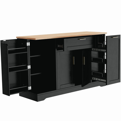 Buffet de rangement multifonctionnel Trexm, table de salle à manger extensible, tablettes réglables, support coulissant à 3 niveaux, îlot de cuisine pour la cuisine, la salle à manger et le salon (noir)