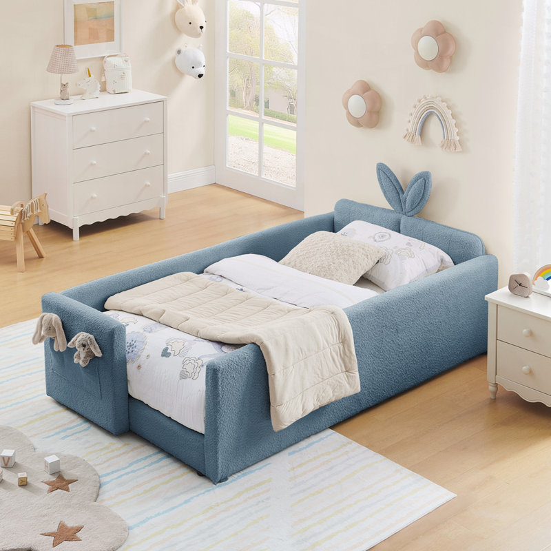 Lit plateforme tapissier Storage, Bleu ciel, Lit simple