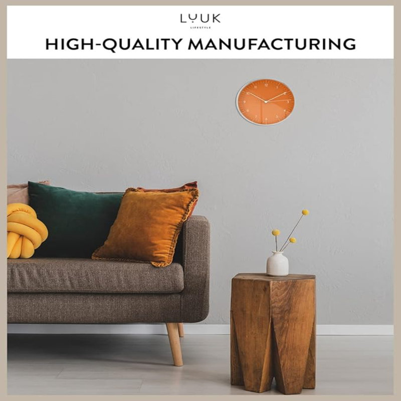 Horloge murale LUUK LifeStyle silencieux, design moderne et minimaliste, sans tic-tac, horloge de cuisine 10 po, pour le salon, la chambre à coucher, cadeau de pendaison de crémaillère, orange