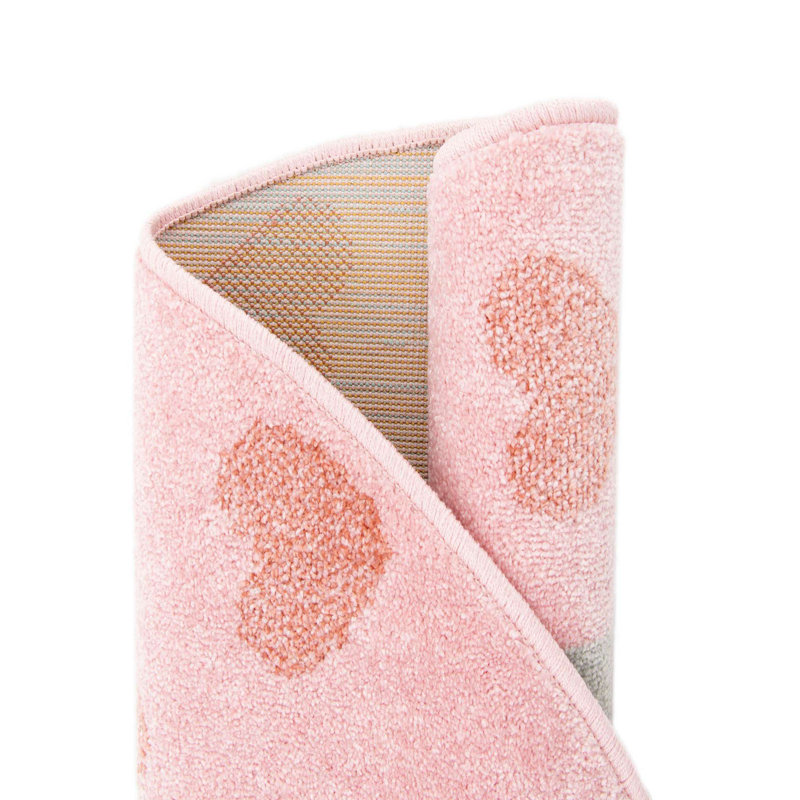 Whimsy Meow Baby Pink/Gray Kid Rug, Round 5'3"