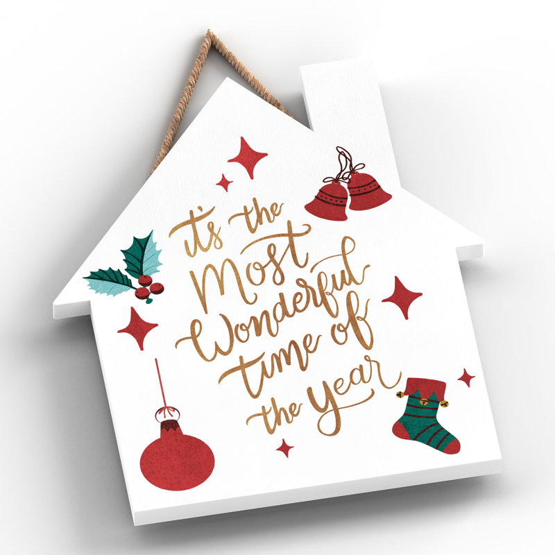 Xmas the Most Wonderful Time Wooden House Plaque, 18.5cm H x 16cm W x 0.9cm D