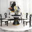 Table de salle à manger moderne à 8 sièges en pierre frittée avec plateau rotatif, chaises de salle à manger modernes en forme de clé-922749639