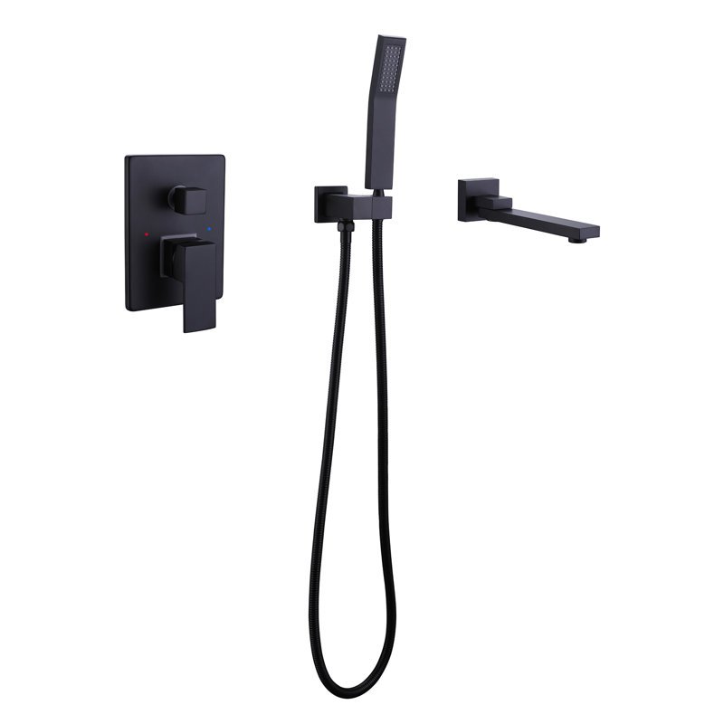 1 Handle Wall Bath Shower Mixer with Diverter, Black