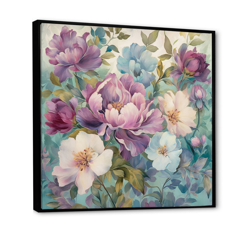«Retro Collage Blossoming Wildflowers» sur impression sur toile, H 24 po x l 24 po x P 1 po, Cadre flottant noir