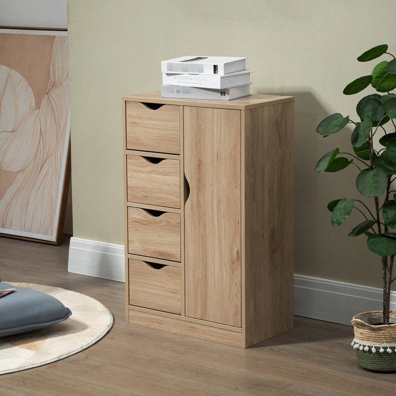 Armoire de salle de bain pour salle de bain, en chêne - 4 tiroirs et porte pour cabinet d'optimisation de l'espace avec porte, rangement fonctionnel