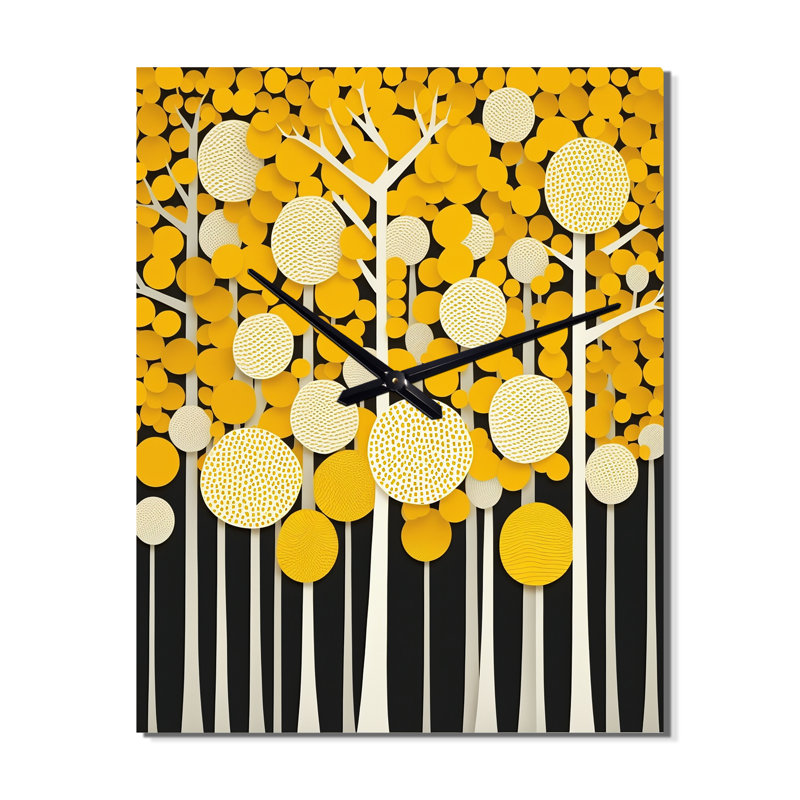 Abstrait forêt jaune, art minimaliste I - paysage avec horloges murales, Grand