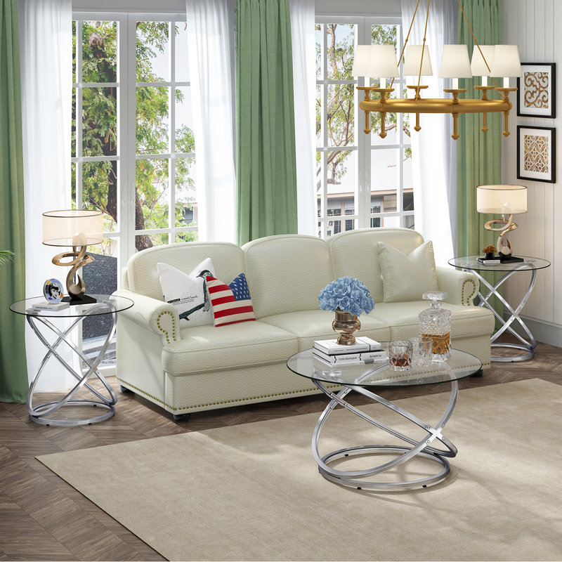 Ensemble de 3 tables basses, Argent, Transparent