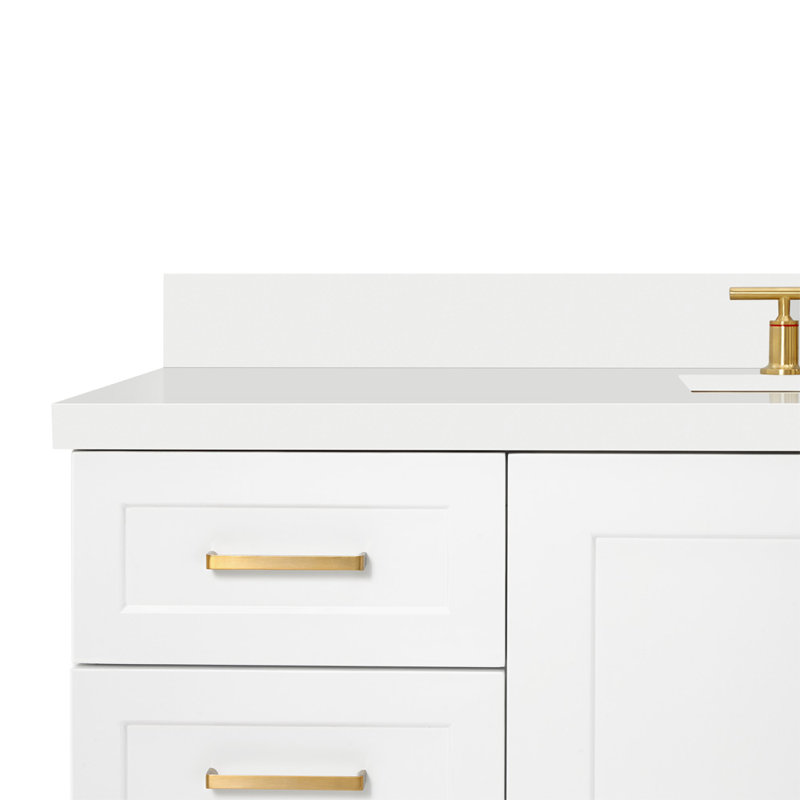 61 IN.  Single Bathroom Vanity, White, Rectangle, White Quartz