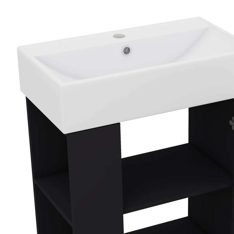 Meuble-lavabo mural 21,6 po avec lavabo et rangement ouvert à gauche, Noir