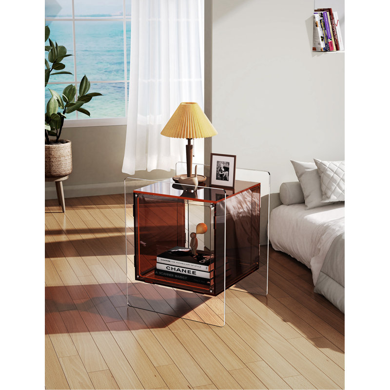 Samuelsson Acrylic Side Table, Nightstand Bedside Table, Brown