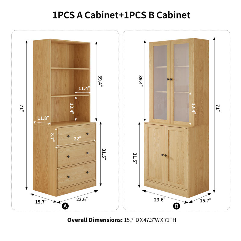 Resie Book Cabinet Storage Bookcase, Wood