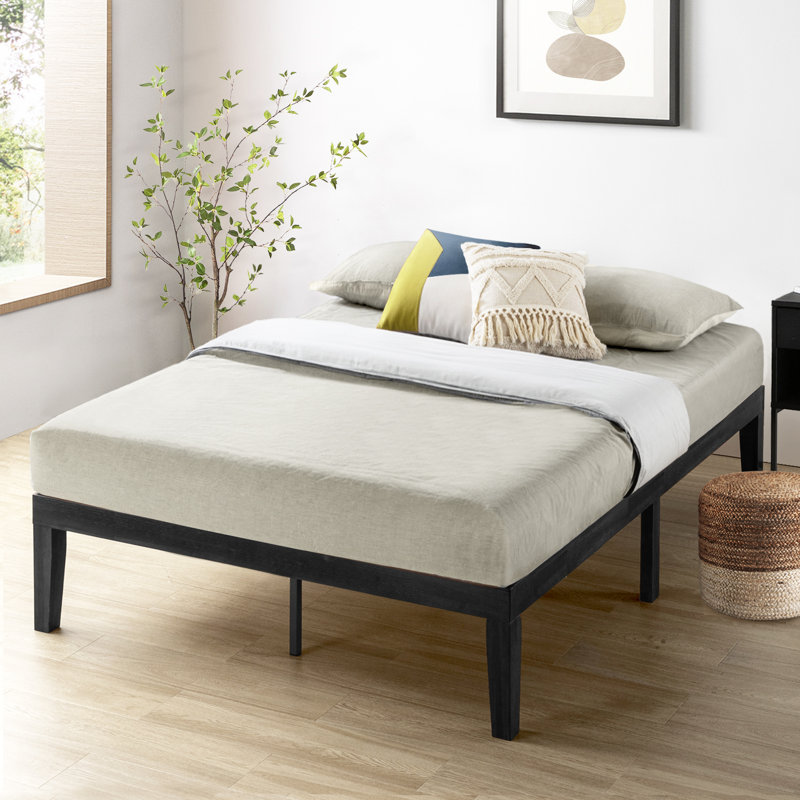 Kizer Contemporary Solid Wood Platform Bed, Queen, Black